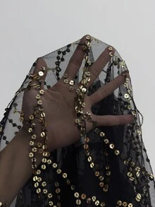 Elaquor 大尺碼女款亮片網紗長袖性感上衣 優雅婚禮賓客派對襯衫 女士優雅奢華性感新年派對襯衫 - 黑色 - 查看 8