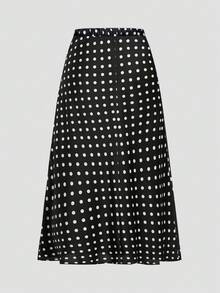 Firerie Plus Size Polka Dot Print Casual Elegant Skirt/ Spring To Summer Office Formal Vacation Black And White - Black - View 3