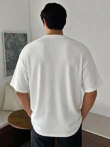 DAZY 夏季白色羅紋布料短袖男士大尺碼T恤 - 白色 - 查看 2