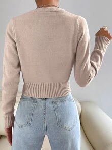 Flirla Macaron Color Simple Casual Cardigan For Young Women Autumn Cloth For Women Teachers' Day School Teacher Pink - Khaki - View 2
