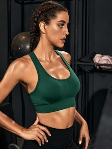 Powerista Solid Color Hollow I-Back Sports Bra (Seamless Style) - Dark Green - View 6