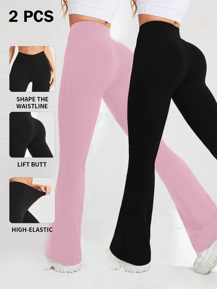 Velisys Velisys Women's V Shaped High Waisted Flare Leg Yoga Pants,Stretchy Bootcut Wide Leg Leggings For Work,Athletic Soft Running Light Pink Black Summer - Multicolor - View 1