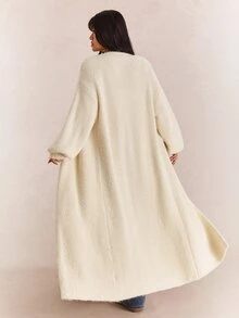 CovetEZ Autumn/Winter Solid Color Plush Soft Casual Versatile Plus Size Long Cardigan Sweater - Beige - View 2