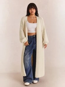 CovetEZ Autumn/Winter Solid Color Plush Soft Casual Versatile Plus Size Long Cardigan Sweater - Beige - View 6