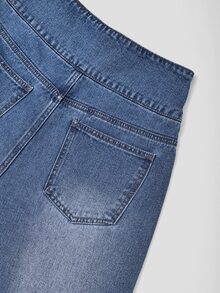 Balvessa Celana Jeans Denim Kasual Longgar dengan Kancing di Pinggang untuk Wanita, Model Pinggang Lebar dan Saku - Biru - View 5