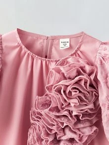 Maija Kids Maija Kids 年轻女孩宽松休闲3D花瓣袖连衣裙 - 粉色 - 查看 4