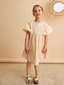 Maija Kids Maija Kids Young Girl Loose Casual Patchwork Ruffle Sleeve Dress - Apricot - View 5