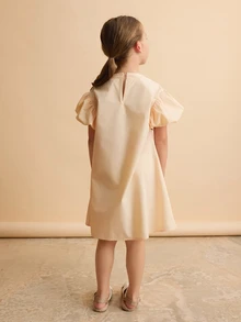 Maija Kids Maija Kids Young Girl Loose Casual Patchwork Ruffle Sleeve Dress - Apricot - View 2