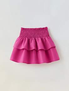 Maija Kids GARFIELD | SHEIN Maija Kids 2pcs/Set Young Girl Cartoon Pattern Round Neck Short Sleeve T-Shirt & Pink Layered Hem Skirt Set - Pink - View 2