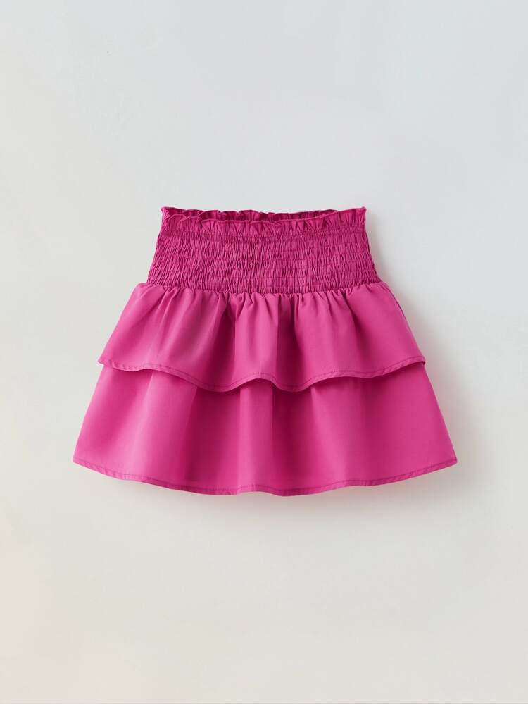 Maija Kids GARFIELD | SHEIN Maija Kids 2件套少女卡通图案圆领短袖T恤和粉色层叠下摆短裙套装 - 粉色 - 查看 4