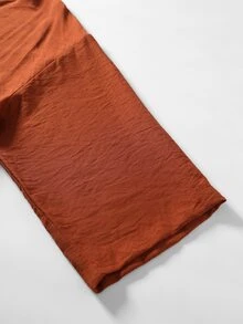 SHEIN LUNE CURVE Boho Casual Brown Linen Shirt Dress, Half-Open Collar, Single-Breasted, 3/4 Rolled Sleeves, Loose Fit, Mid-Length Fall Thanksgiving Vacation Going Out - Orange - View 8