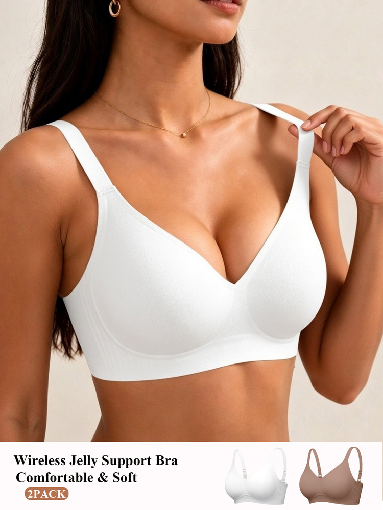 SHEIN 2pcs Women's Minimalist Comfortable Seamless Jelly Glue Wire-Free Removable Padding Bra - Multicolor - View 1