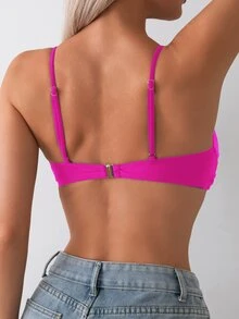 Swim Basics Women's Vacation Beach Solid Color Twist Front Bikini Top For Summer For Holiday, Date, - Hot Pink - View 3