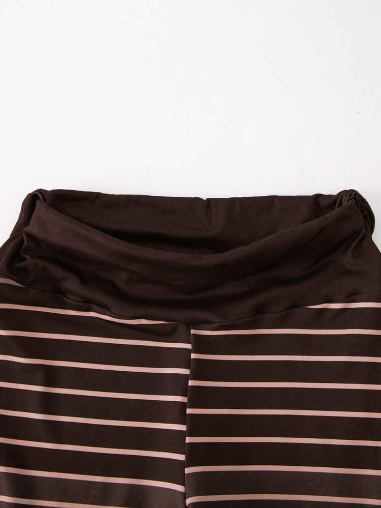 SHEIN Girls Casual Striped Print Minimalist Slim Fit Long Pants, Random 3pcs Send 1pc - Brown - View 6