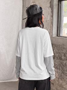 Coolane 女款秋冬街頭風休閒學院風 Grunge Punk Goth 棉質寬鬆長袖 T-shirt - 白色 - 查看 7