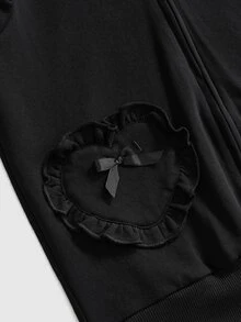 ROMWE Goth Kawaii Rabbit Ear Lolita Dark Halloween Outfit Slim Fit Open Front Hooded Sweatshirt - Black - View 13