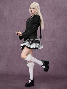 ROMWE Goth Kawaii Rabbit Ear Lolita Dark Halloween Outfit Slim Fit Open Front Hooded Sweatshirt - Black - View 7