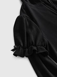 ROMWE Goth Kawaii Rabbit Ear Lolita Dark Halloween Outfit Slim Fit Open Front Hooded Sweatshirt - Black - View 14