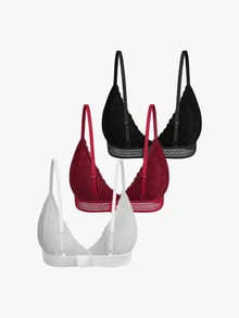 Bisouelle Set Of 3 Women's Solid Color Lace Bralettes Lingerie - Multicolor - View 2
