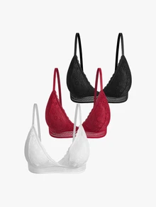 Bisouelle Set Of 3 Women's Solid Color Lace Bralettes Lingerie - Multicolor - View 9