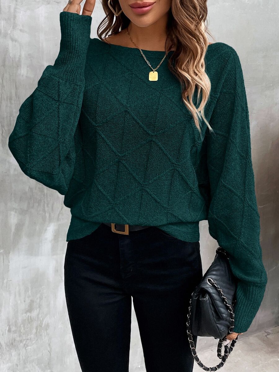 EMERY ROSE Leisure Women's Batwing Sleeve Knit Pullover Fall Winter Sweater - Dark Green - View 1