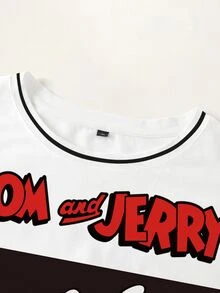 TOM & JERRY X SHEIN 大尺碼女款字母卡通印花圓領短袖休閒T恤 - 白色 - 查看 3