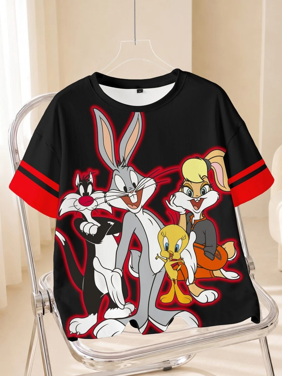 LOONEY TUNES X SHEIN Women's Summer Casual Cartoon Print T-Shirt - White - View 1