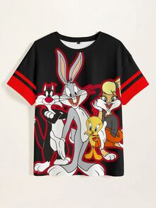 LOONEY TUNES X SHEIN Women's Summer Casual Cartoon Print T-Shirt - White - View 7