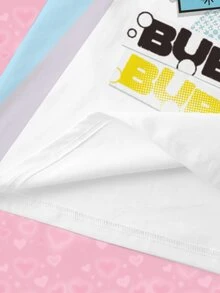 THE POWERPUFF GIRLS X SHEIN Plus Size Summer Casual Colorblock Patchwork Cartoon Print T-Shirt - White - View 5