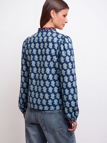 Nöista 中式花卉印花斜開襟襯衫 - 藍色 - 查看 3