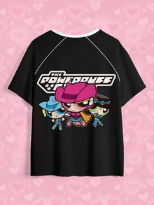 THE POWERPUFF GIRLS X SHEIN Plus Size Summer Casual Cartoon Print T-Shirt - White - View 7