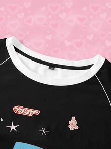 THE POWERPUFF GIRLS X SHEIN Plus Size Summer Casual Cartoon Print T-Shirt - White - View 3