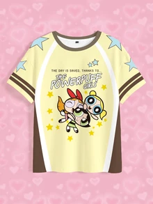 THE POWERPUFF GIRLS X SHEIN Women's Summer Casual Cartoon Print T-Shirt - White - View 7