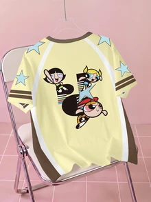 THE POWERPUFF GIRLS X SHEIN Women's Summer Casual Cartoon Print T-Shirt - White - View 2