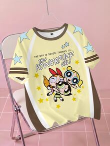 THE POWERPUFF GIRLS X SHEIN Women's Summer Casual Cartoon Print T-Shirt - White - View 1