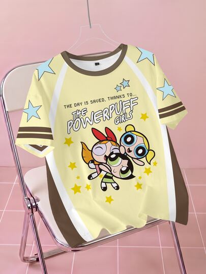 THE POWERPUFF GIRLS X SHEIN Women's Summer Casual Cartoon Print T-Shirt