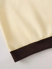 SHEIN Sparklyn 青少年女孩長袖抓絨套裝，棕色與黃色馬匹印花V領翻領衛衣，側面雙條紋寬鬆秋季上衣，返校季 - 彩色 - 查看 8