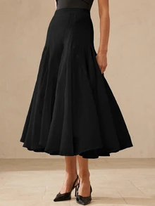 BELROSIE French Fashion Elegant Lady Texture Fabric Oversized Hem Design Skirt, Suitable For Dating & Vacation - Black - View 5
