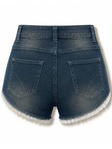 Zerodot Women Dark Wash Denim Asymmetric Lace Detail Elegant Skort Party Going Out Spring Fall - Medium Wash - View 7