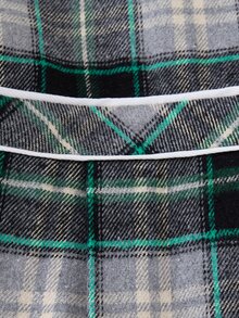 SHEIN Young Girls Checkered Woven Cinched Waist A-Line Ruffle Collar Dress, For Autumn/Winter - Green - View 5