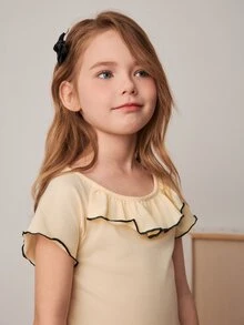 PrepCrw Young Girls' Preppy Style Bow Decor Crew Neck T-Shirt And Mini Skirt Set, Spring/Summer - Multicolor - View 5