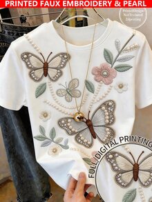 Blusa de manga corta con estampado floral digital para niñas preadolescentes, casual y cómoda para primavera/verano, atuendo versátil para actividades al aire libre, adecuada para picnics, fotografía callejera, vacaciones, regalos y uso diario - Multicolor - Ver 1