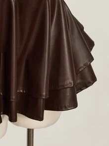 SHEIN ICON 大尺碼女款 Y2K Gyaru 風格時尚套裝－露背掛脖交叉綁帶 PU 皮革黑色迷你洋裝，適合演唱會、夜店派對、音樂節與嘉年華活動 - 棕色 - 查看 8