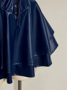 SHEIN ICON 大尺碼女款 Y2K Gyaru 風格時尚套裝－露背掛脖交叉綁帶 PU 皮革黑色迷你洋裝，適合演唱會、夜店、音樂節與派對 - 藏蓝色 - 查看 9