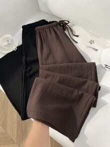 Elamini 經典黑棕配色極簡通勤百搭法式時尚女款寬鬆直筒長褲，冬季新品，休閒百搭長褲 - 彩色 - 查看 3