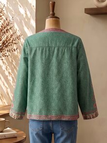 Rusticease Kemeja Fashion Lengan Panjang Bordir Ukuran Besar untuk Liburan dan Pakaian Sehari-hari, Formal Liburan, Warna Merah Muda Pudar, Kasual Musim Gugur, Tradisional - Dark Green - View 3