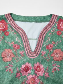Rusticease Kemeja Fashion Lengan Panjang Bordir Ukuran Besar untuk Liburan dan Pakaian Sehari-hari, Formal Liburan, Warna Merah Muda Pudar, Kasual Musim Gugur, Tradisional - Dark Green - View 6