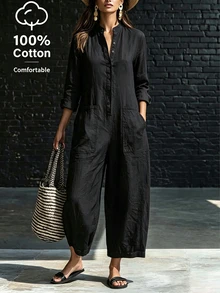 LUMIGAL Loose Casual Fit, Pure Cotton Fabric Premium Comfort, Minimalist Yet Powerful Daily Wear Cargo Pants - Black - View 3