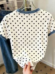 Resyla Atasan Kasual Sehari-hari Wanita Ukuran Besar Motif Polkadot dengan Trim Kontras - MultiWarna - View 2