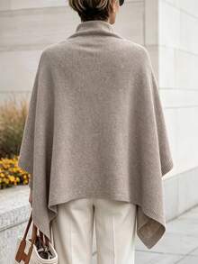LUMIGAL Women's Elegant Asymmetric Cape Knit Top, Autumn/Winter - Camel - View 2